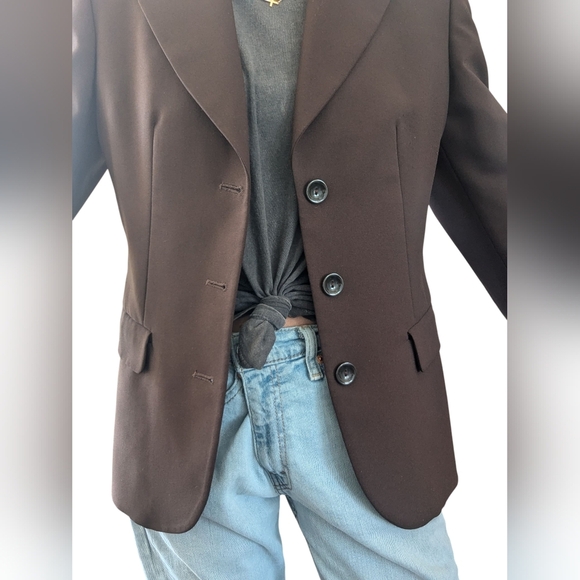 Sisley Italy Brown Blazer Women’s 42 Tailored 3 Button Classic Work Jacket - Picture 5 of 9